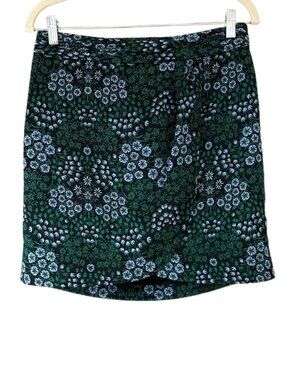 Banana Republic Black Floral Mini Skirt Green Blue Print Wrap Style Skirt